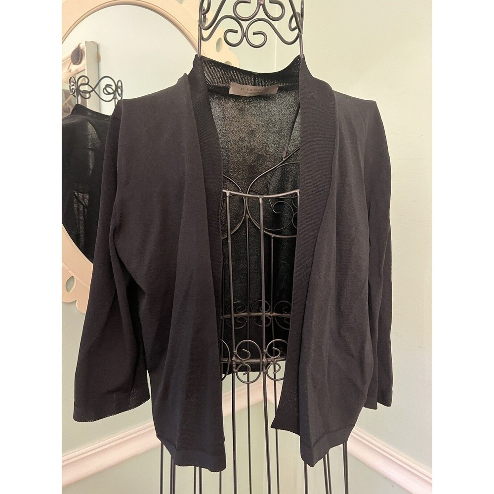 D. Exterior Womens V Neck 3/4 Sleeve Button Front‎ Cardigan Black Size Large